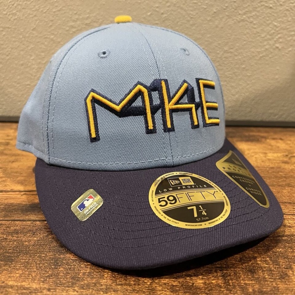 Milwaukee Brewers Hat Cap New Era 59Fifty 7 1/4 Low Profile MKE Blue MLB NEW